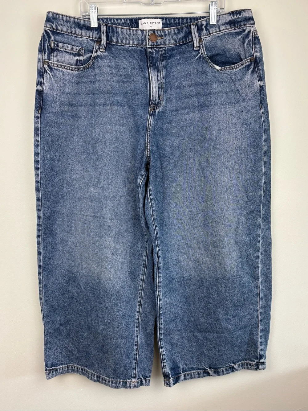 Lane Bryant Denim Wide Leg Jeans Size 18S Medium Blue Wash Clean Girl Minimalist - Picture 1 of 10